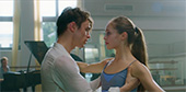 Still image of Zander (Thomas Doherty) and Barlow (Juliet Doherty) rehearse.